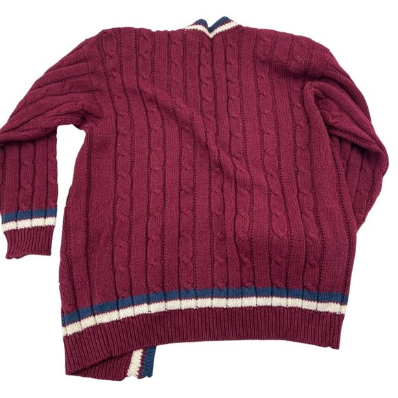 Vintage Trivia Cable Knit Cardigan Sweater Red White & Blue Medium - Picture 6 of 6